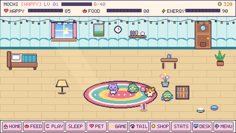 Plus room with a pet family, bed, colorful foods and movable decorations