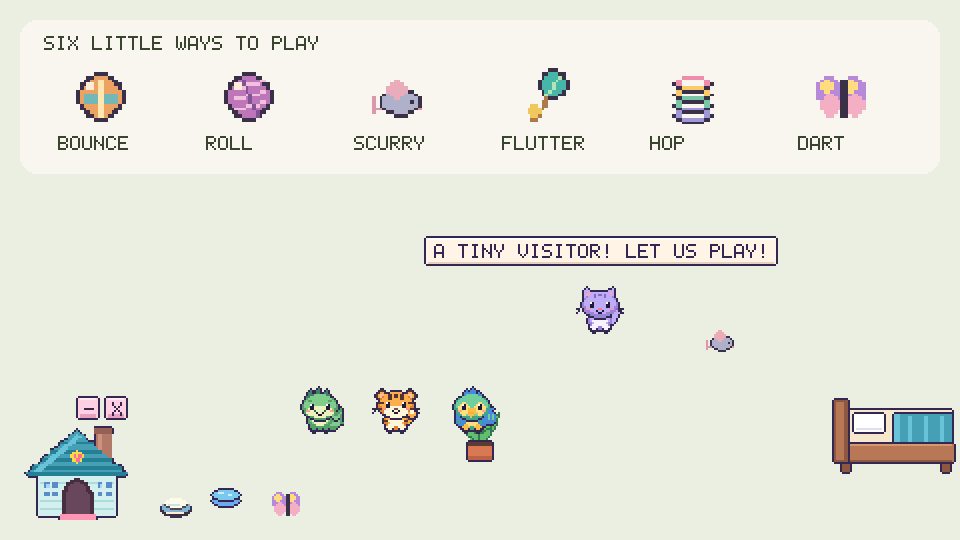 Plus toys and a desktop pet chasing a felt mouse