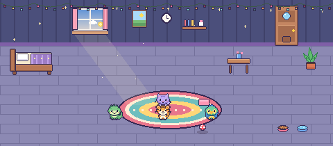 Moon suite with starry walls, lavender tiles and a star-covered blanket